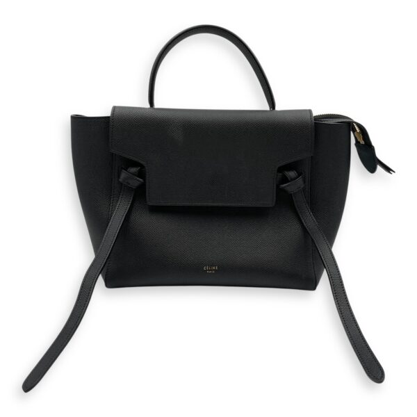 Belt Mini Black Crossbody Bag in Calfskin, Gold hardware