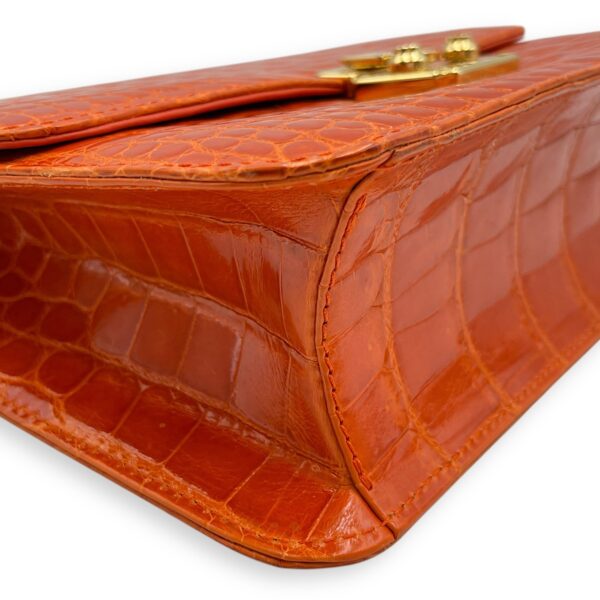 Crocodile 23cm Orange Crossbody Bag, Gold hardware - Image 8