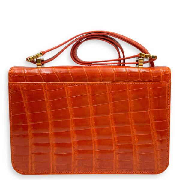 Crocodile 23cm Orange Crossbody Bag, Gold hardware - Image 3