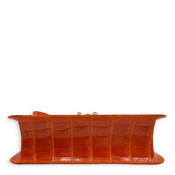 Crocodile 23cm Orange Crossbody Bag, Gold hardware - Image 6