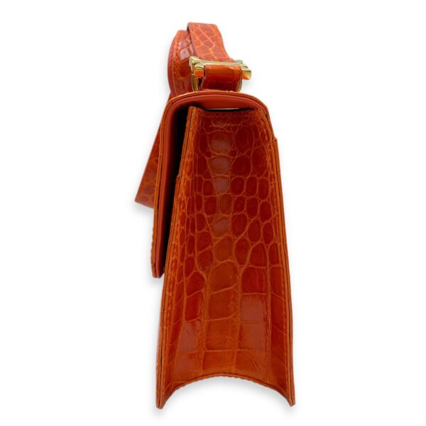 Crocodile 23cm Orange Crossbody Bag, Gold hardware - Image 5