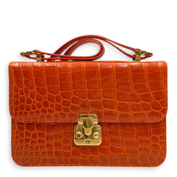 Crocodile 23cm Orange Crossbody Bag, Gold hardware