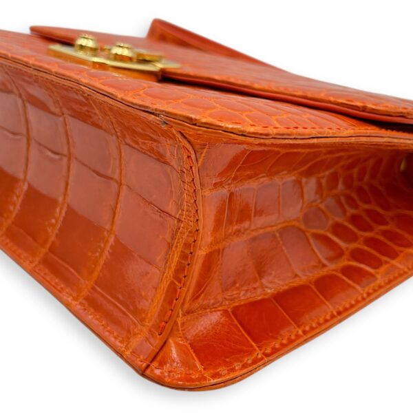Crocodile 23cm Orange Crossbody Bag, Gold hardware - Image 9
