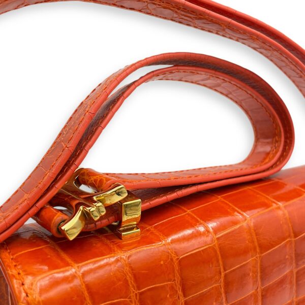 Crocodile 23cm Orange Crossbody Bag, Gold hardware - Image 11