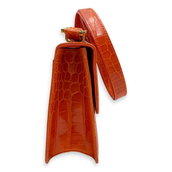 Crocodile 23cm Orange Crossbody Bag, Gold hardware - Image 4