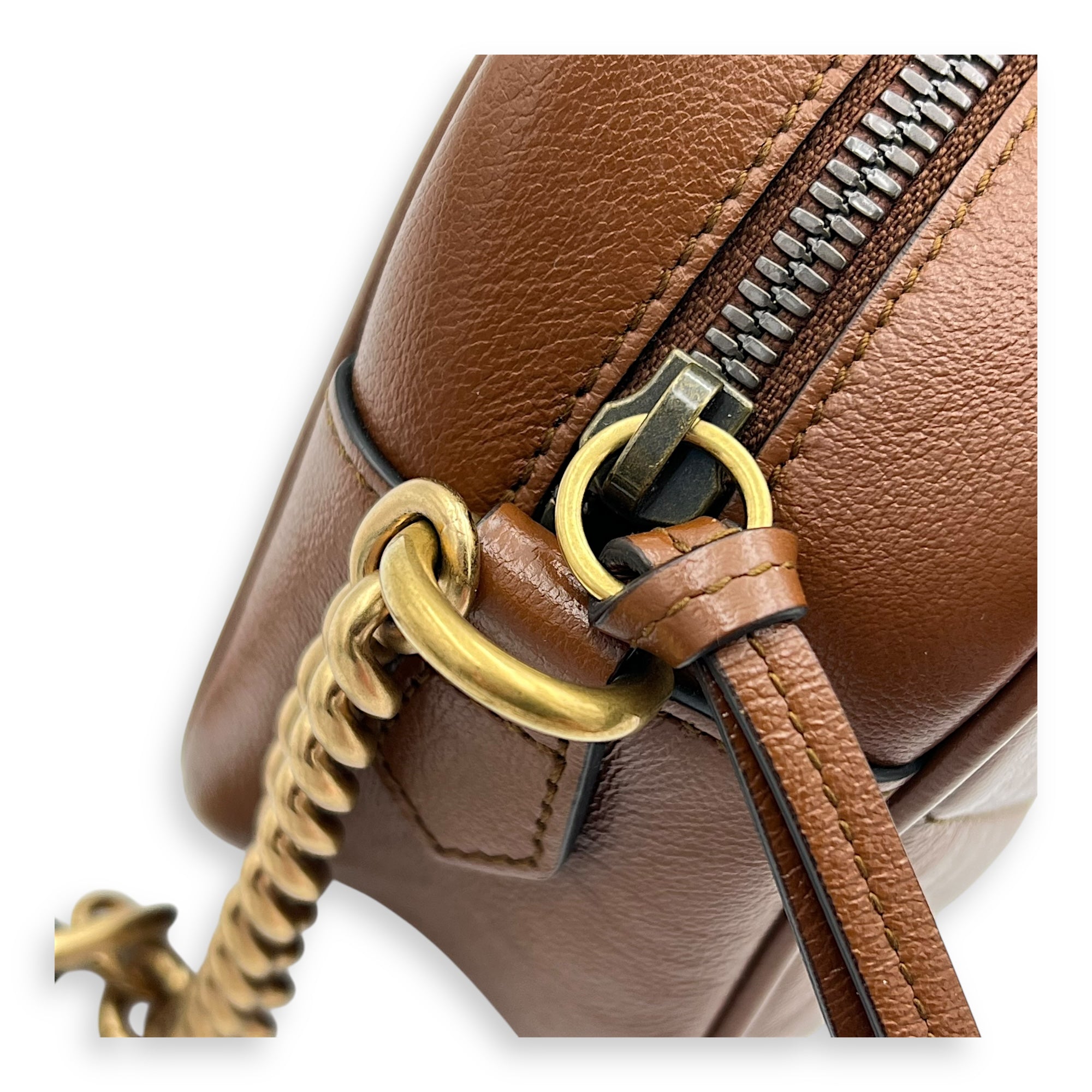 GG Marmont Crossbody Bag Brown in Calfskin, Gold hardware - Image 10