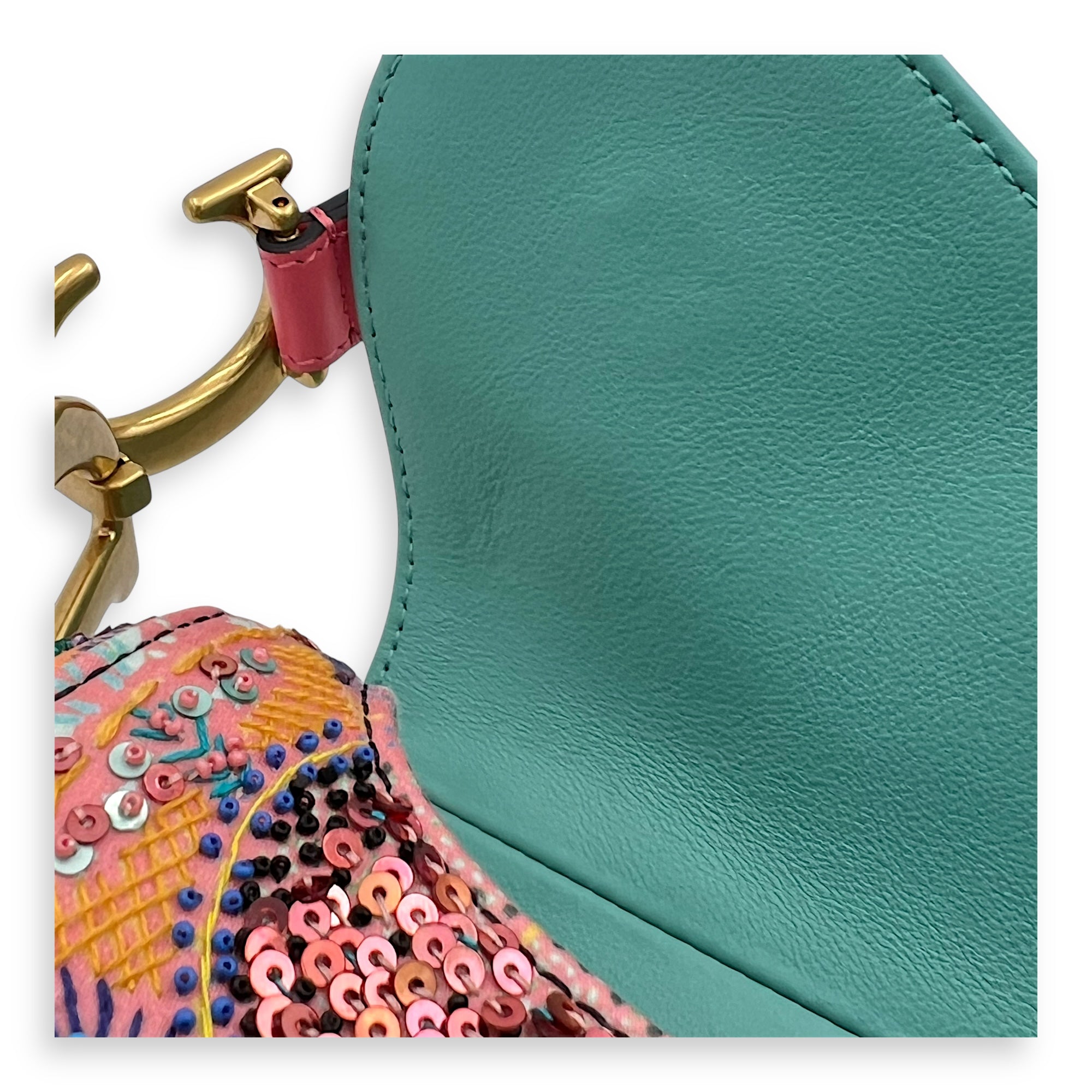 Saddle Shoulder Bag Medium Multi-colour in Beads, Gold hardware - Image 10