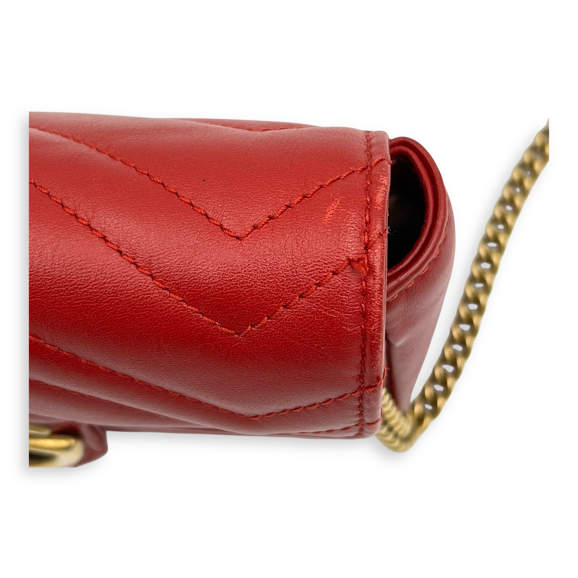 GG Marmont Super Mini Red Shoulder Bag in Calfskin, Gold hardware - Image 12
