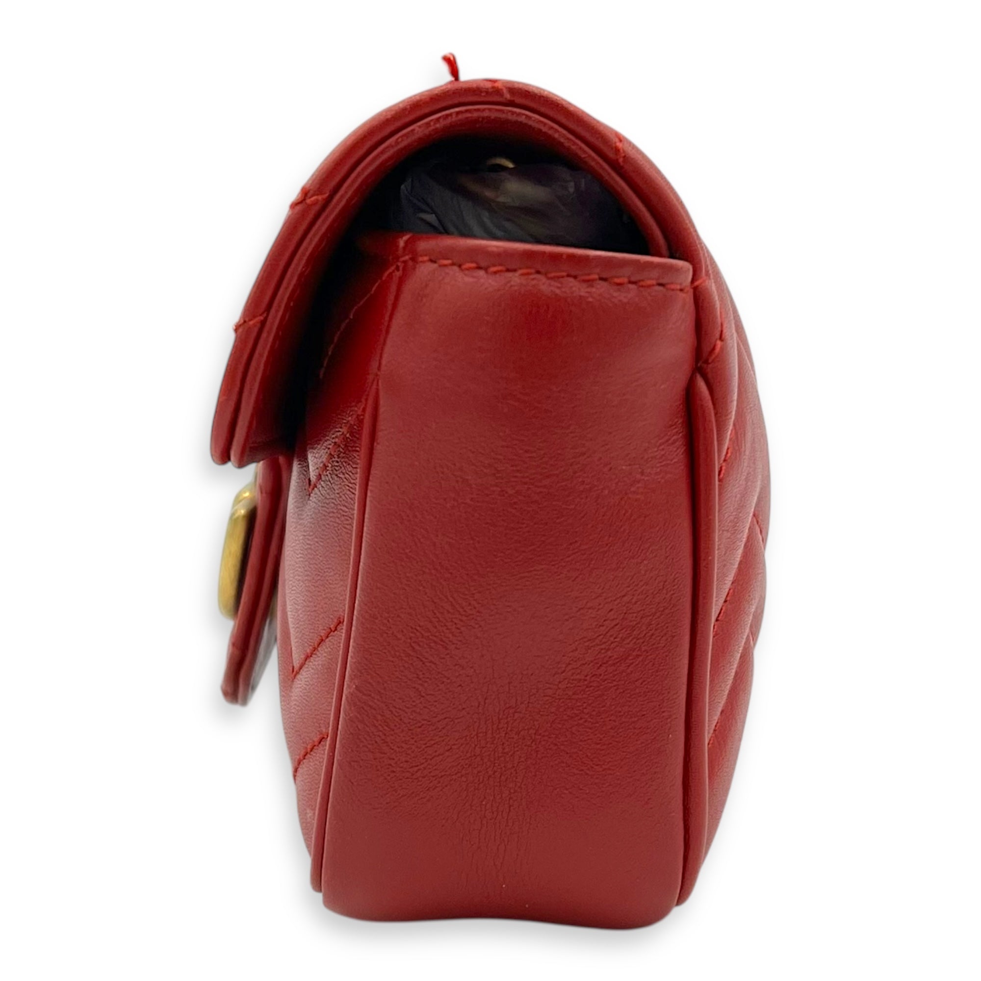 GG Marmont Super Mini Red Shoulder Bag in Calfskin, Gold hardware - Image 5