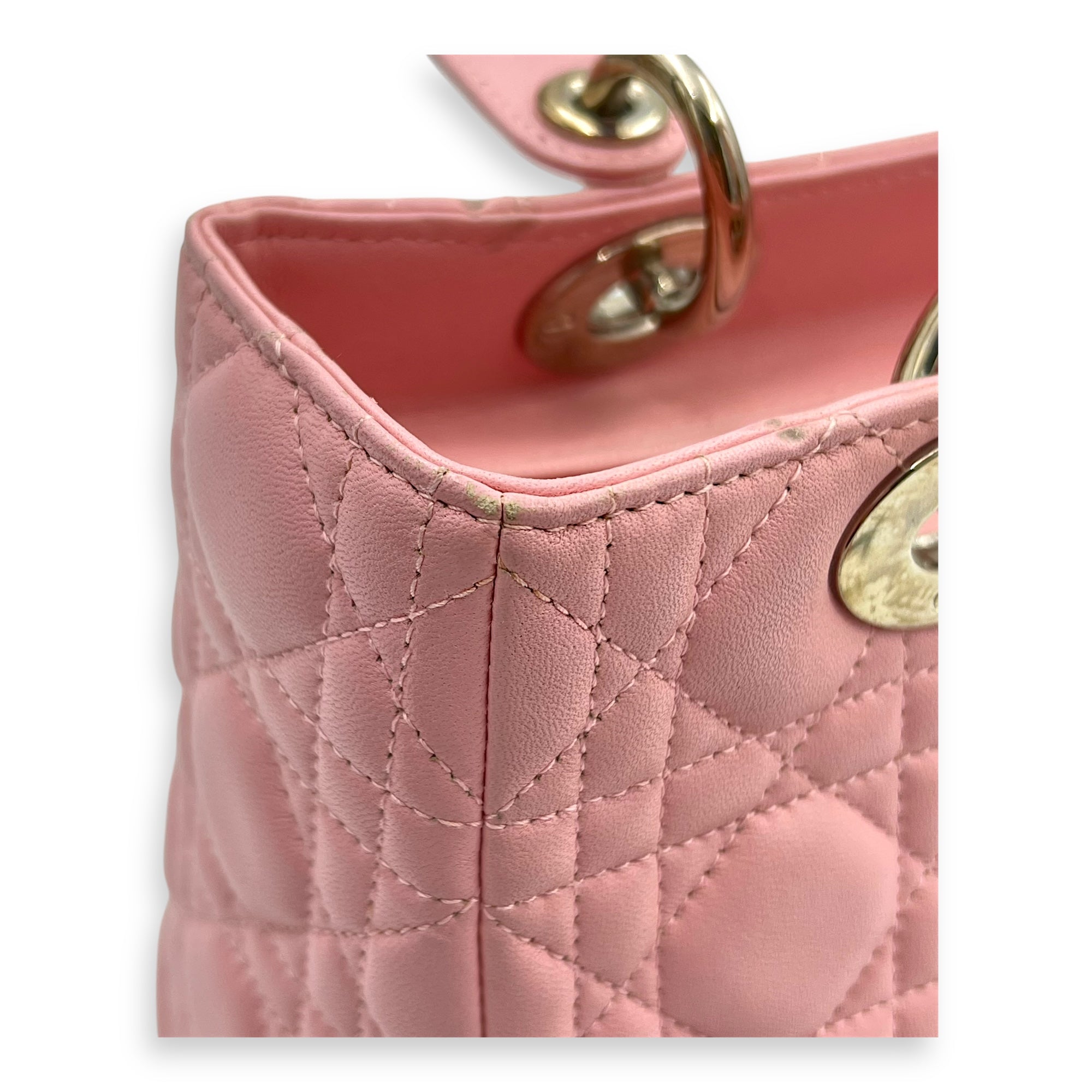 Lady Dior Top Handle Bag Medium Pink in Calfskin, Silver hardware - Image 15