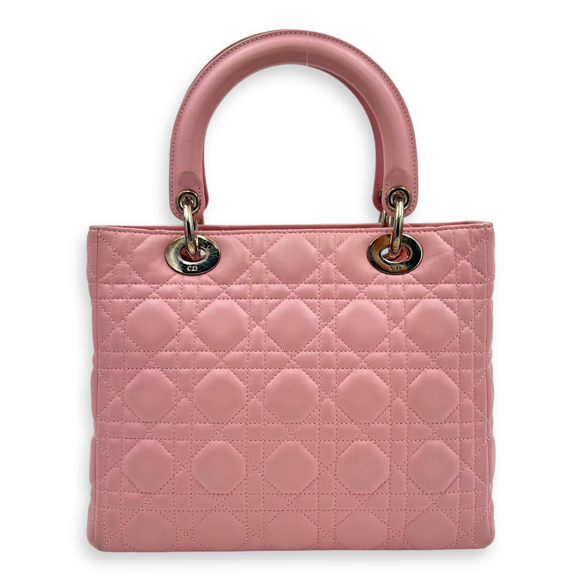 Lady Dior Top Handle Bag Medium Pink in Calfskin, Silver hardware - Image 3