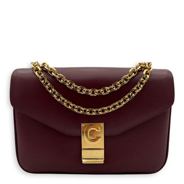 C Red Shoulder Bag in Calfskin, Gold hardware