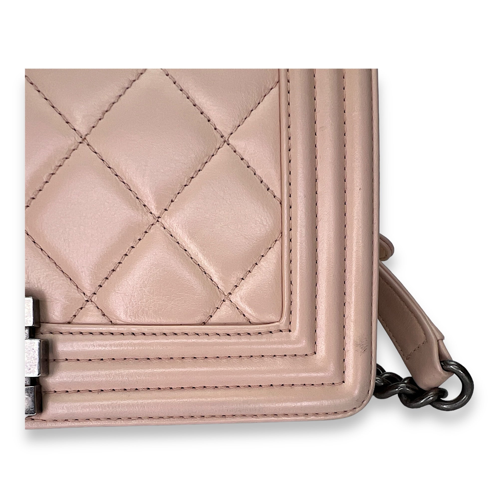 Boy Crossbody Bag Medium Beige in Calfskin , Ruthenium Hardware - Image 9