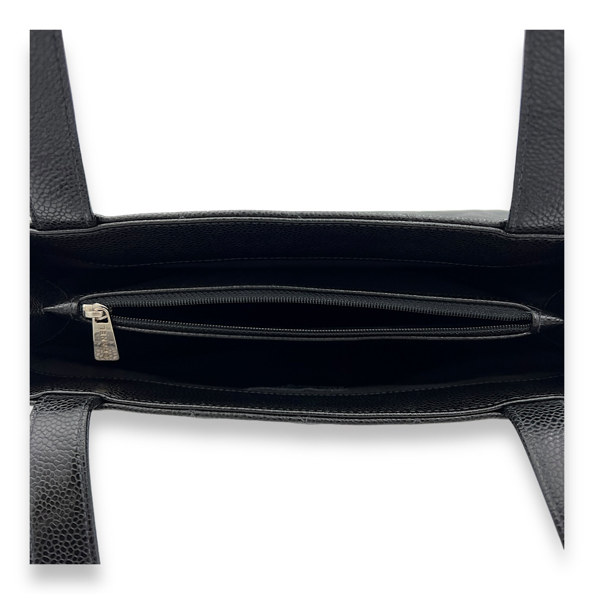 CC Black Tote Bag in Caviar Leather, Silver hardware - Image 7