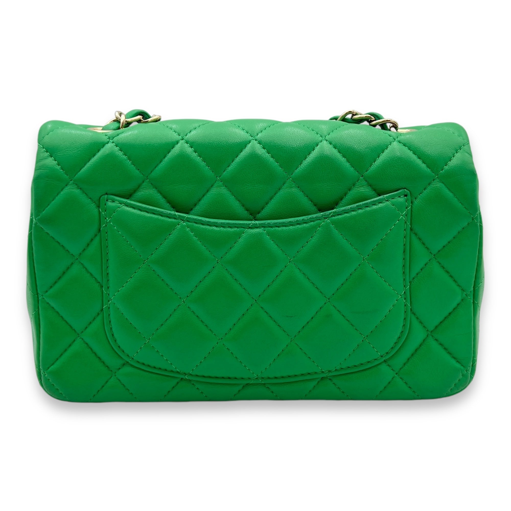 Classic Mini Rectangular Green Crossbody Bag in Lambskin, Gold hardware - Image 3
