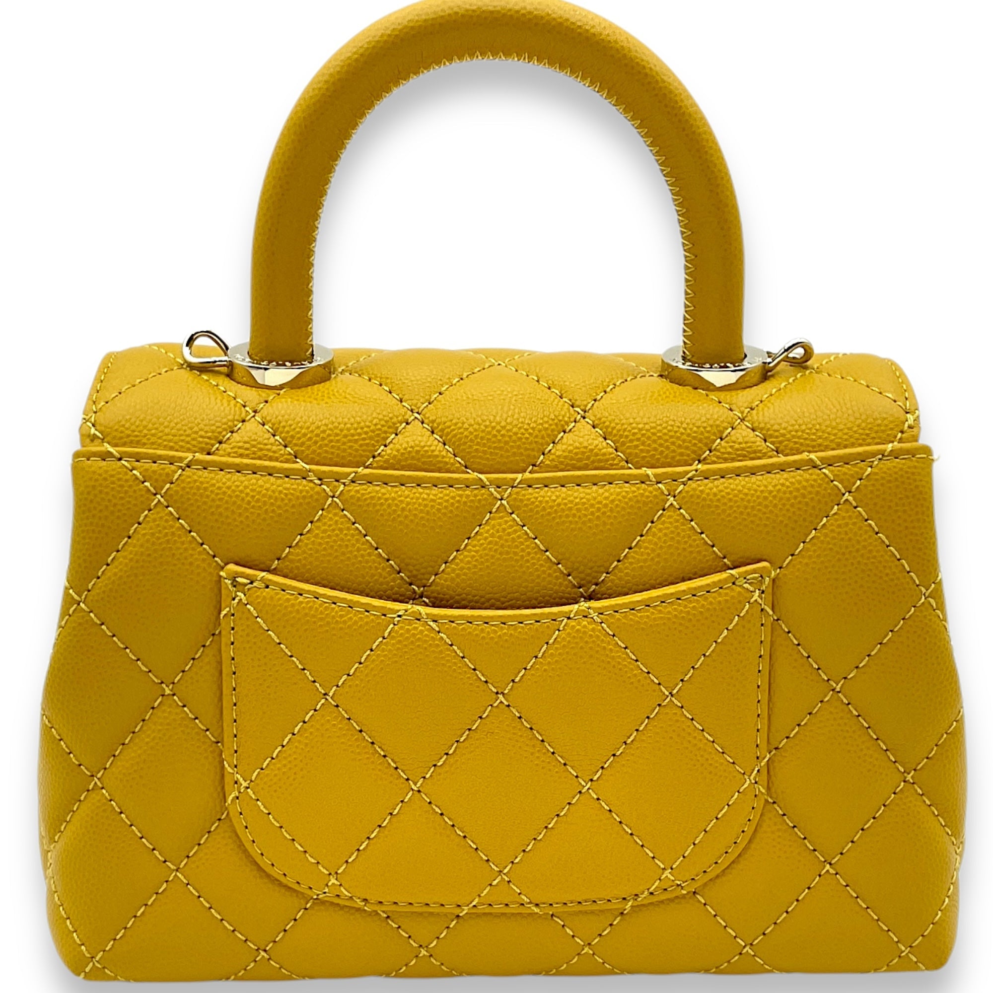 Coco Mini Mustard Yellow Top Handle Bag in Caviar Leather, Gold hardware - Image 3