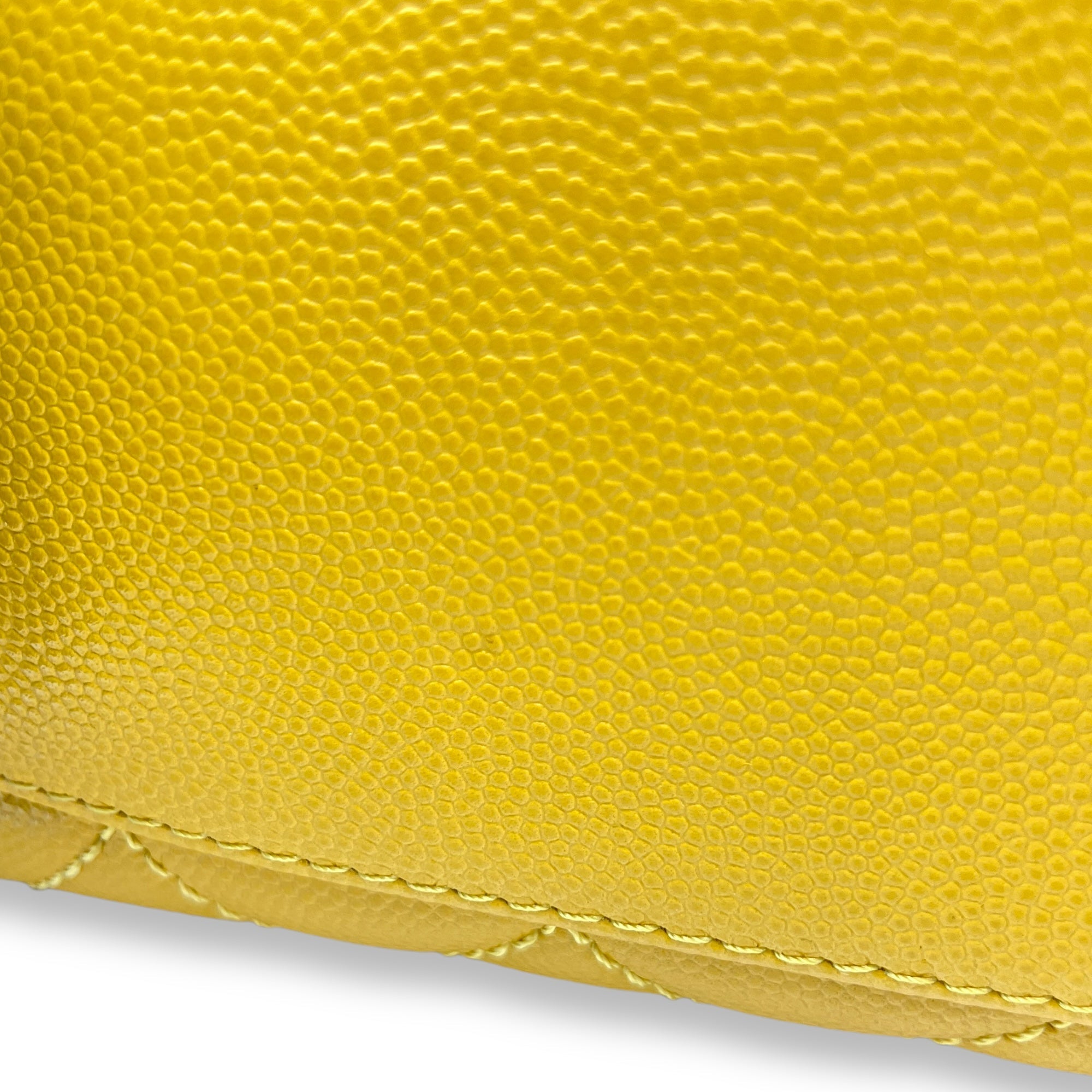 Coco Mini Mustard Yellow Top Handle Bag in Caviar Leather, Gold hardware - Image 7