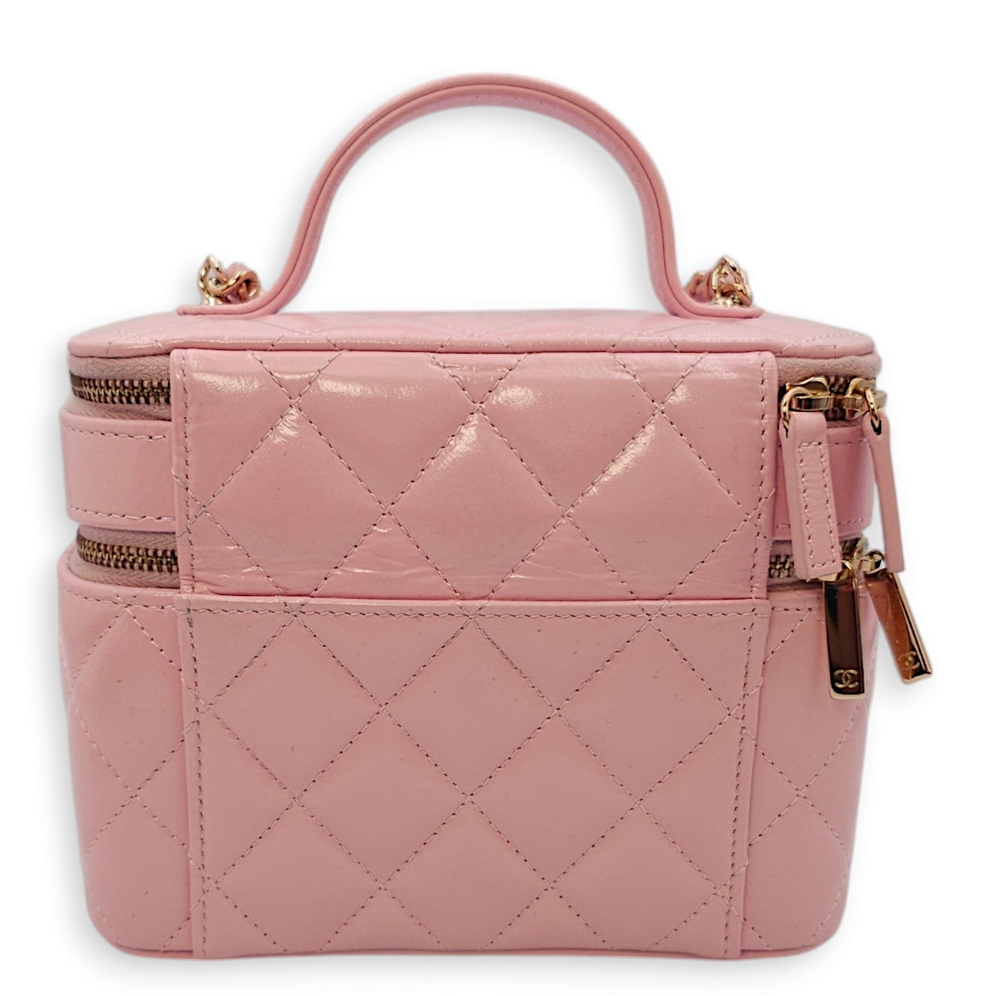 Double Layer 16x13x8.5cm Pink Vanity Bag in Glazed Calf, Gold hardware - Image 3