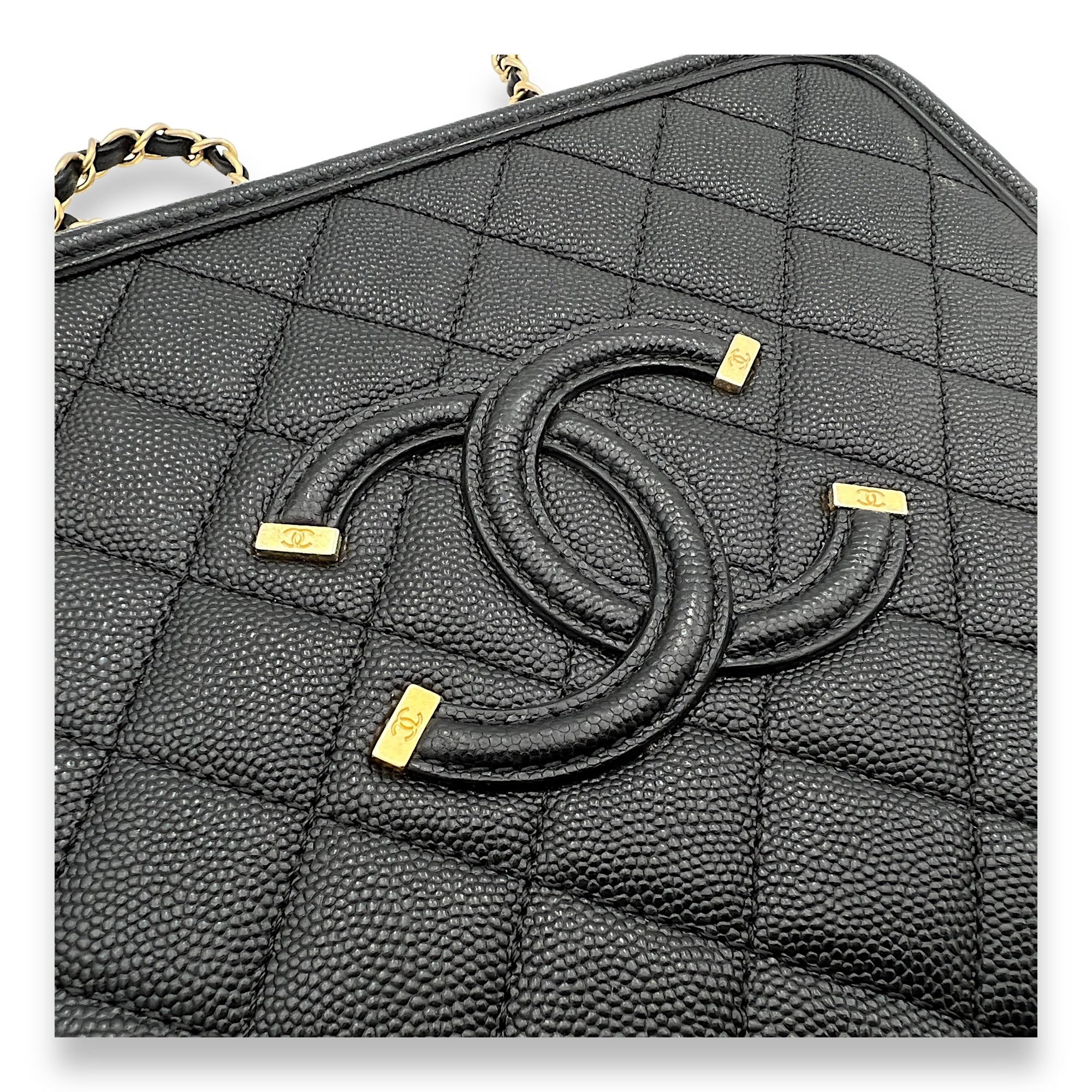 Filigree Large Black Vanity Bag in Caviar Leather, Gold hardware - Image 7