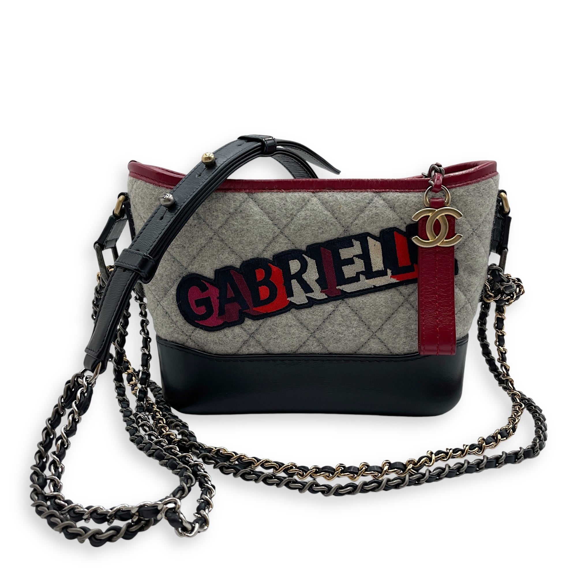 Gabrielle Hobo Small Grey,red, pink, black Shoulder Bag in Calfskin, 3-Tone hardware - Image 10