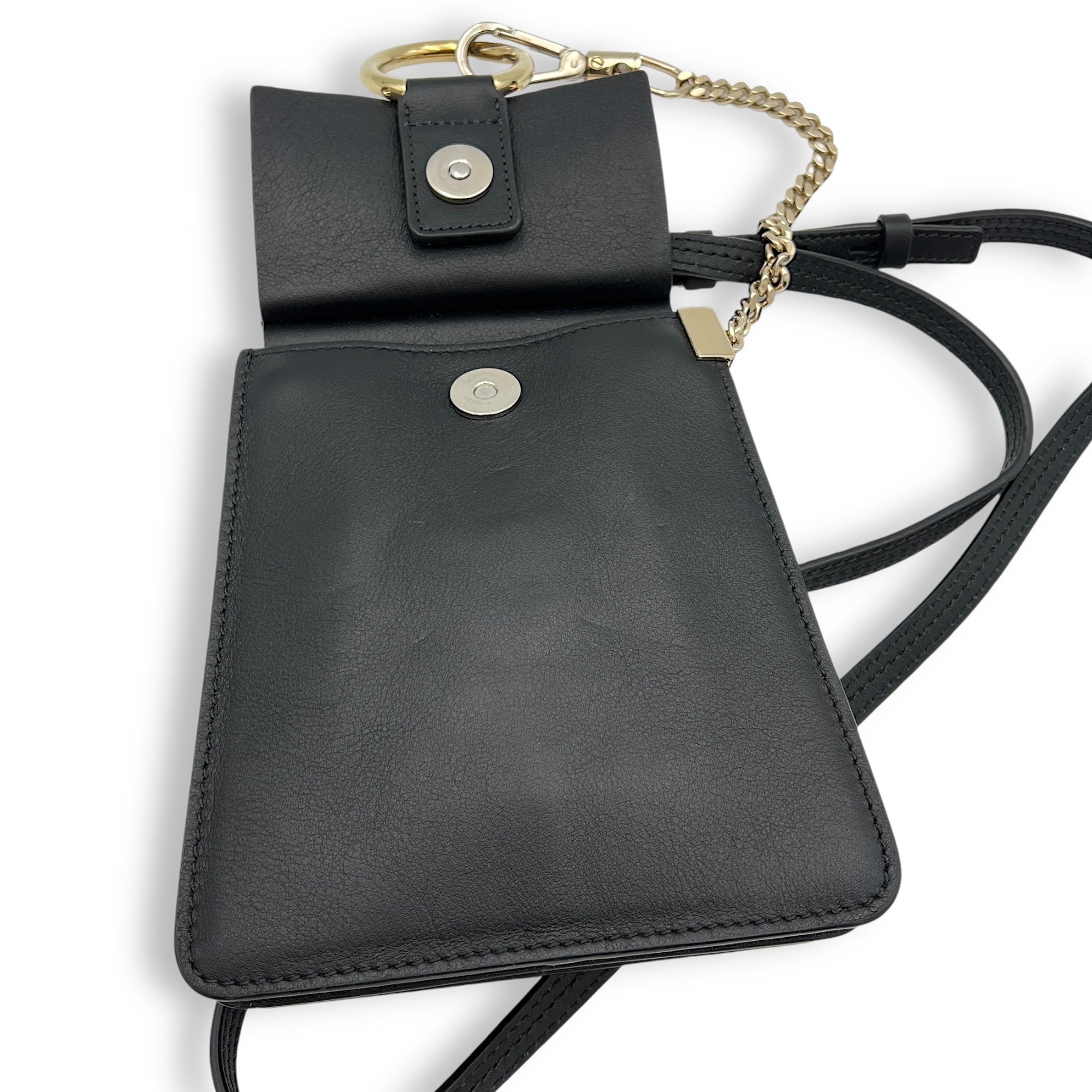 Faye Small Black Crossbody Bag in Calfskin, Gold hardware - Image 11