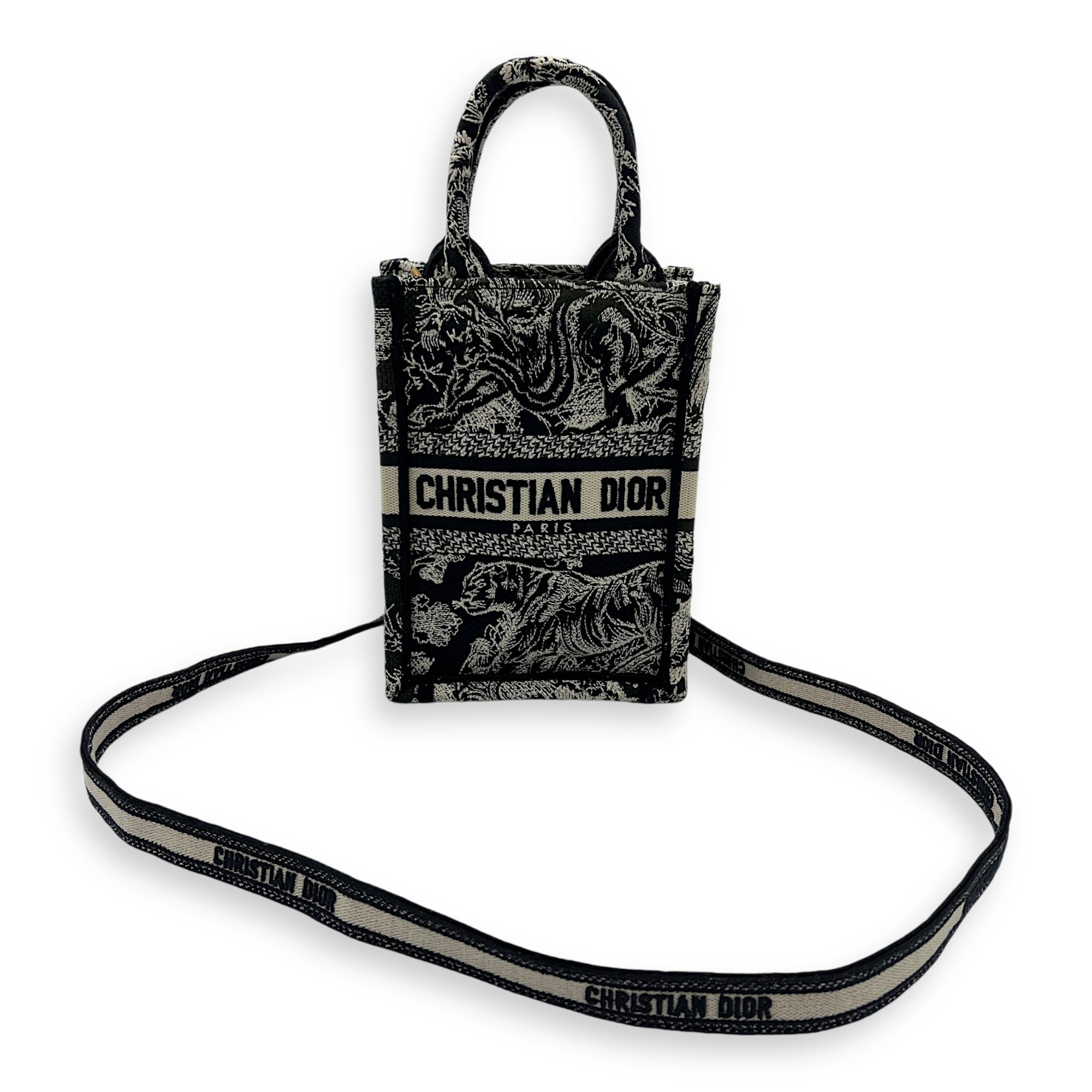 Book Tote Vertical Navy Crossbody Bag in Jacquard, Gold hardware - Image 12
