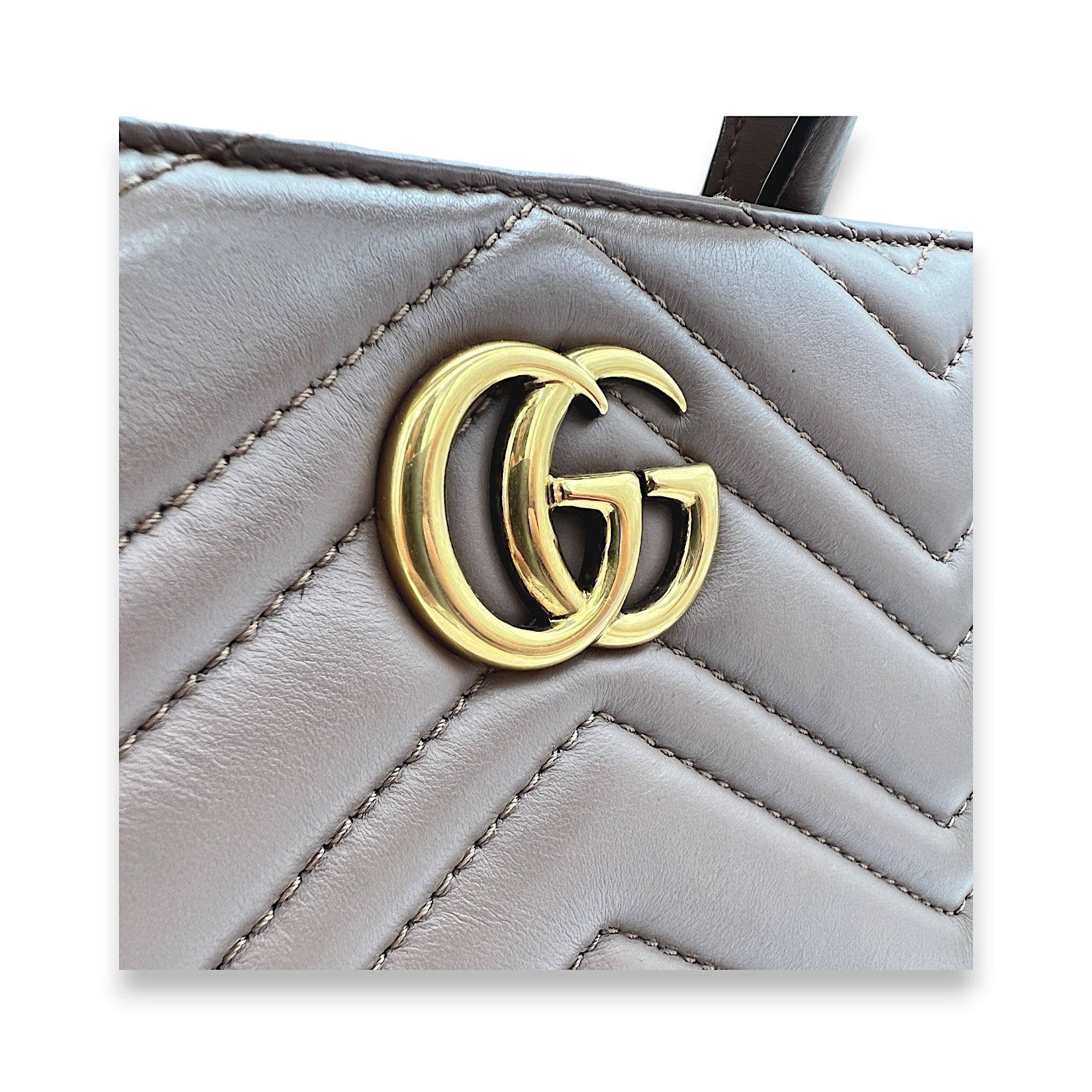 GG Marmont Beige Top Handle Bag in Calfskin, Gold hardware - Image 7