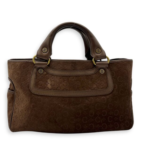 Boogie Top Handle Bag Brown in Suede Leather, Gold hardware