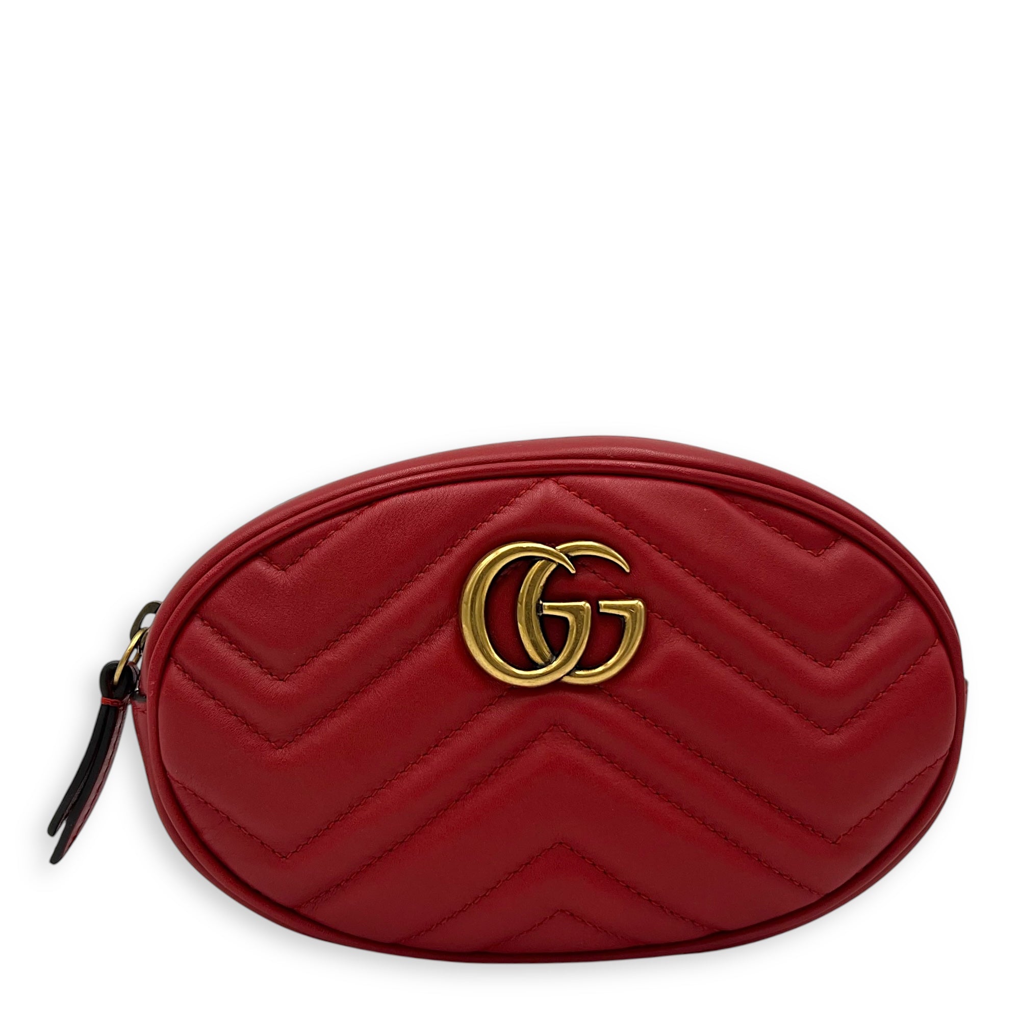 GG Marmont 85cm Red Belt Bag in Calfskin, Gold hardware