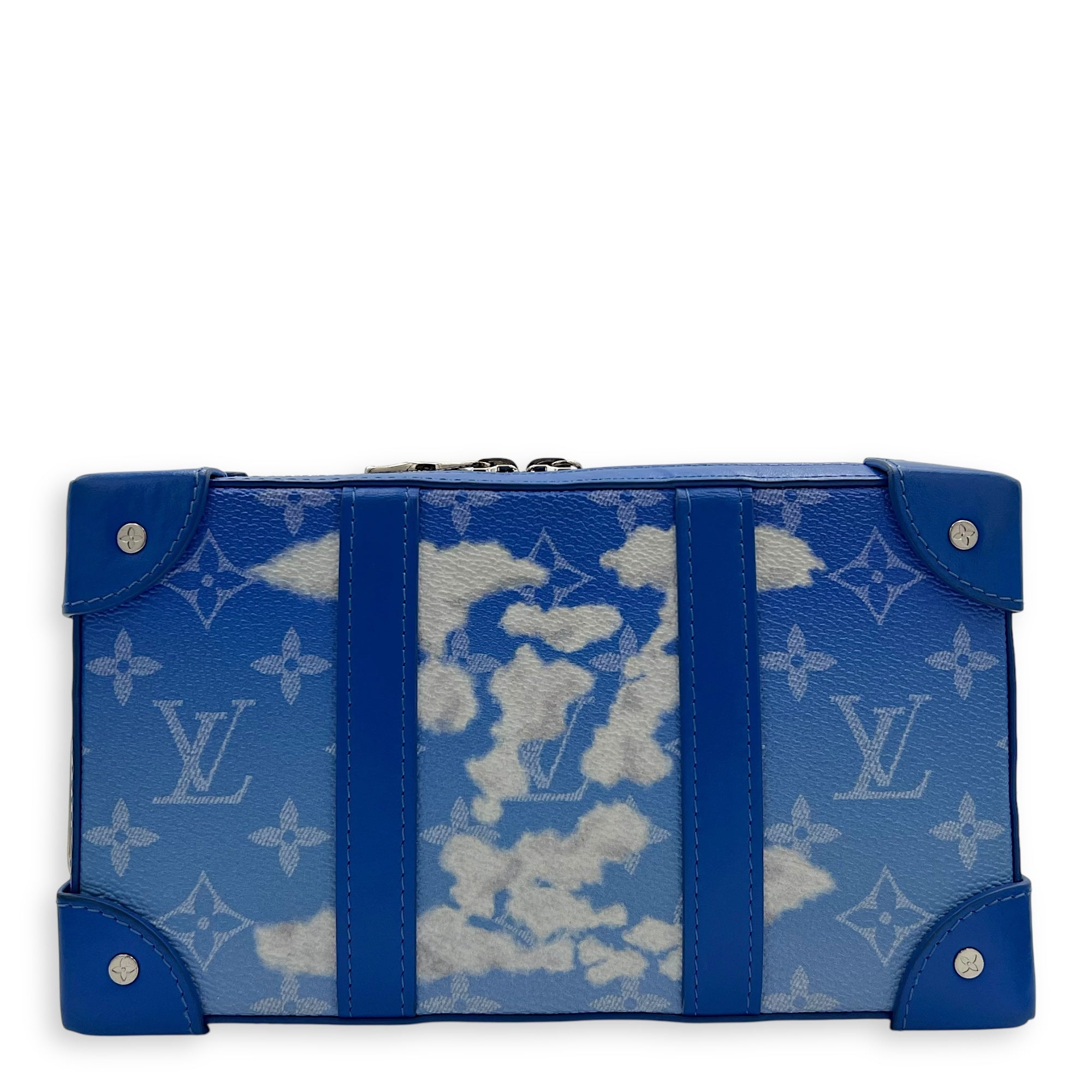 Clouds Soft Trunk Wallet Crossbody Bag Blue in Coated Canvas, Silver hardware