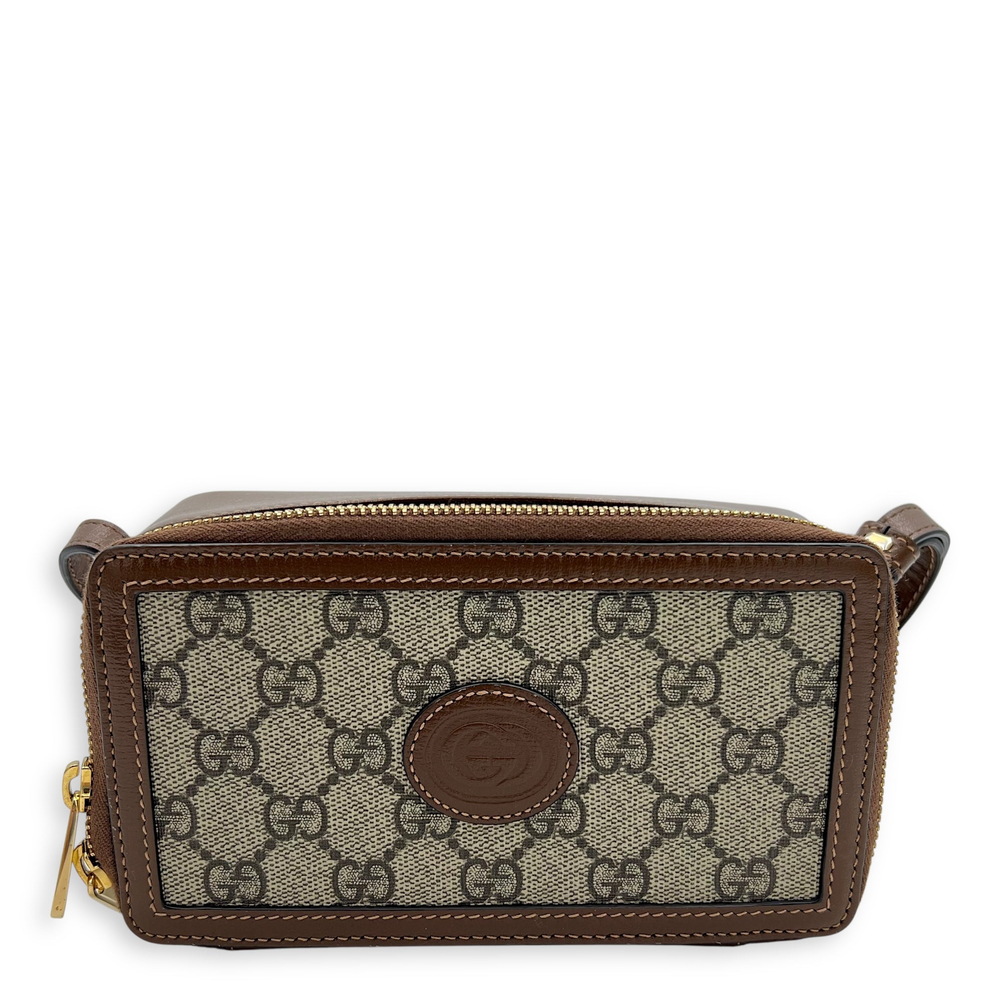 GG Crossbody Bag Brown in Coated Canvas, Gold hardware