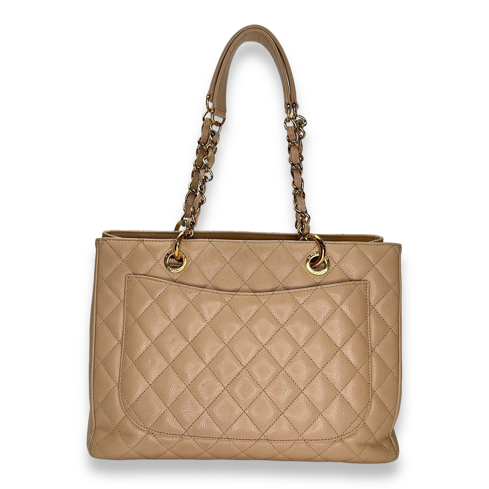 GST Beige Shoulder Bag in Caviar Leather, Gold hardware - Image 3