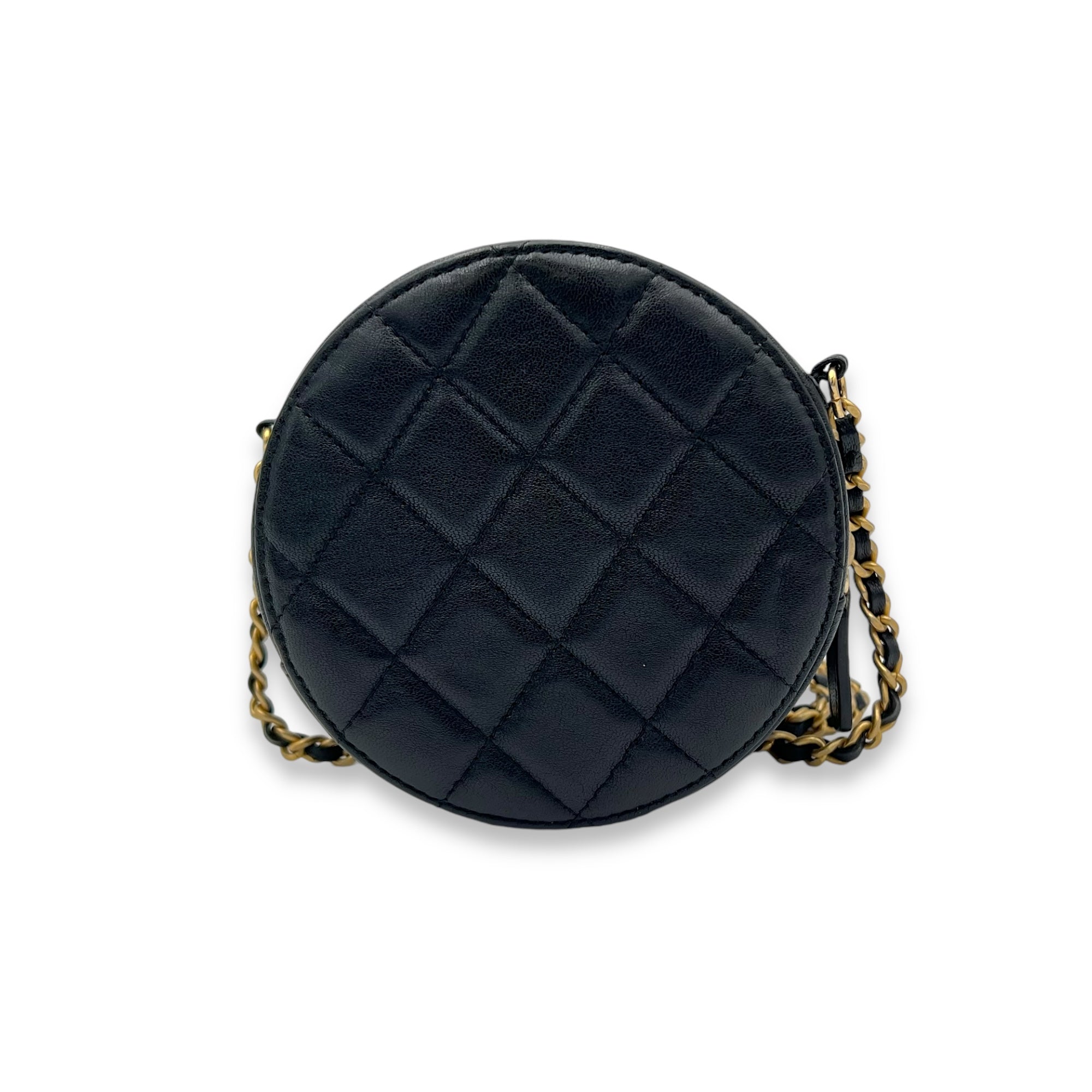 Round CC Crossbody Bag Black in Lambskin, Gold hardware - Image 3