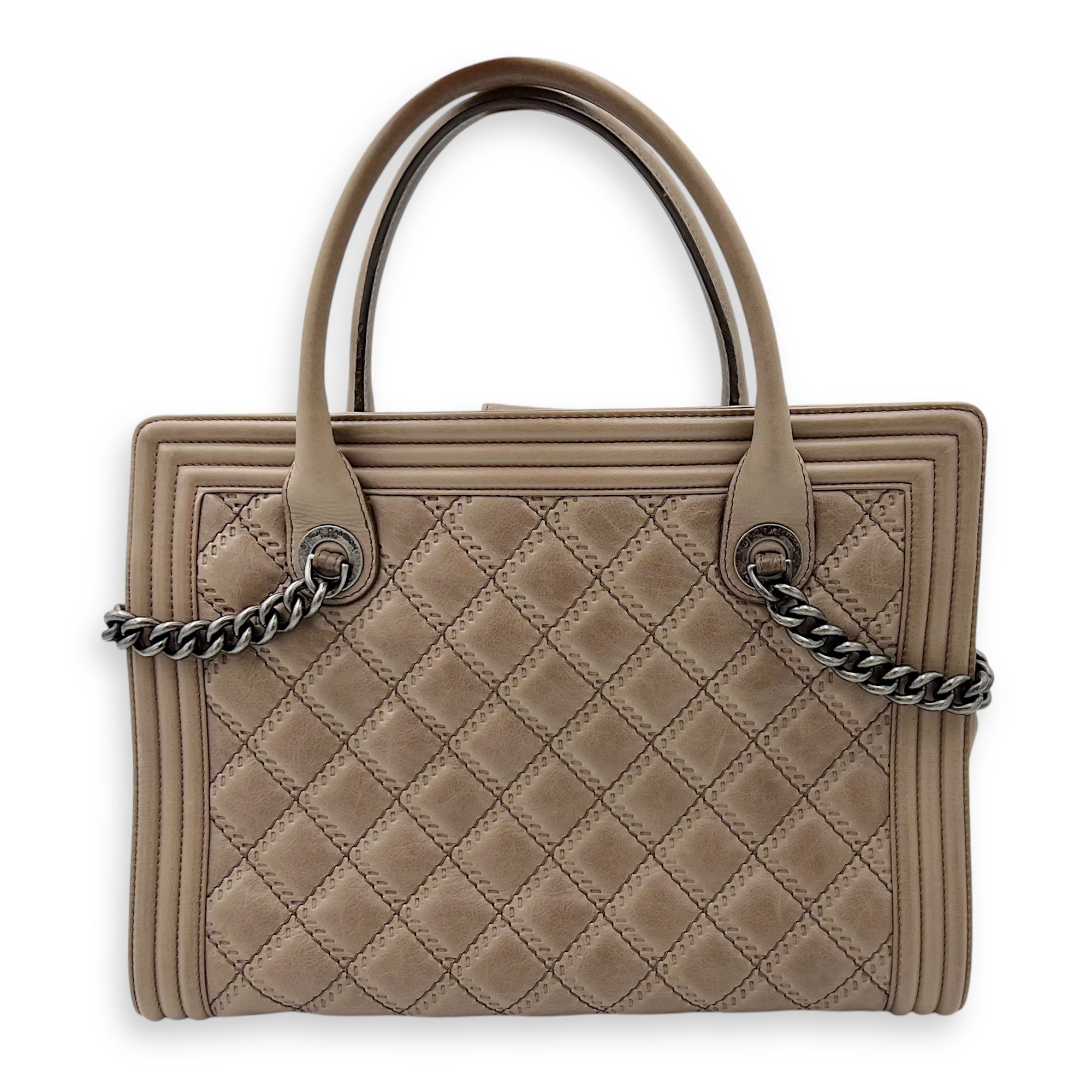 Boy Top Handle Bag Beige in Calfskin, Gunmetal hardware - Image 3