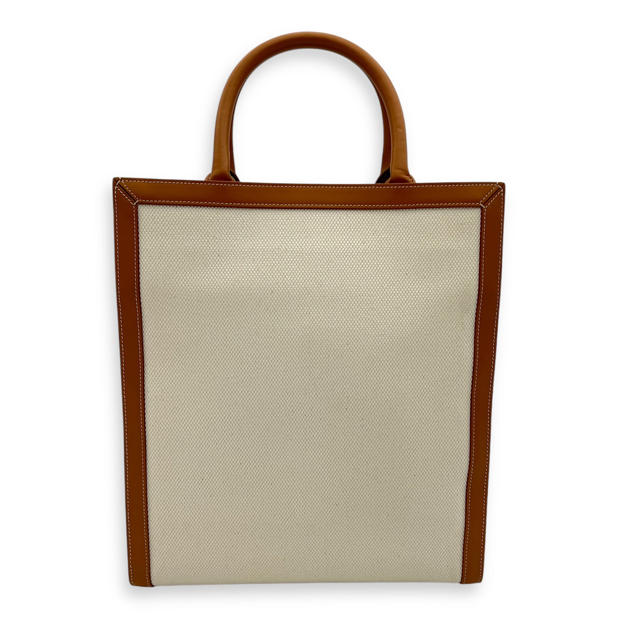 vertical Top Handle Bag Beige in Canvas, Gold hardware - Image 3