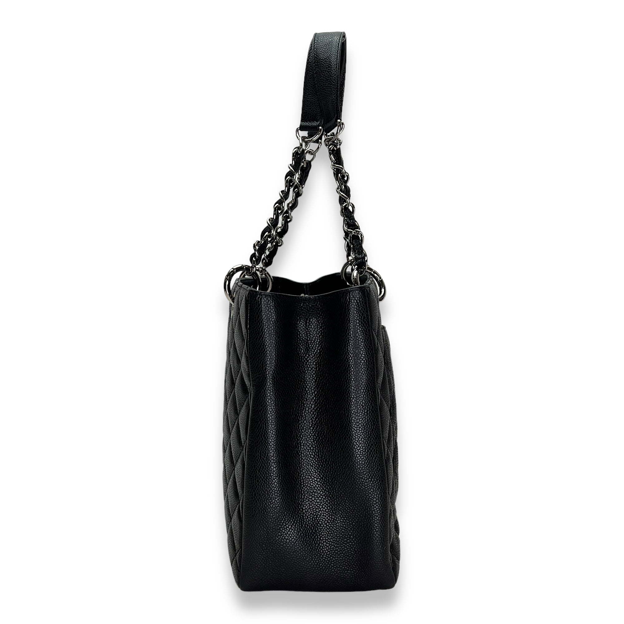 GST Black Shoulder Bag in Caviar Leather, Silver hardware - Image 4
