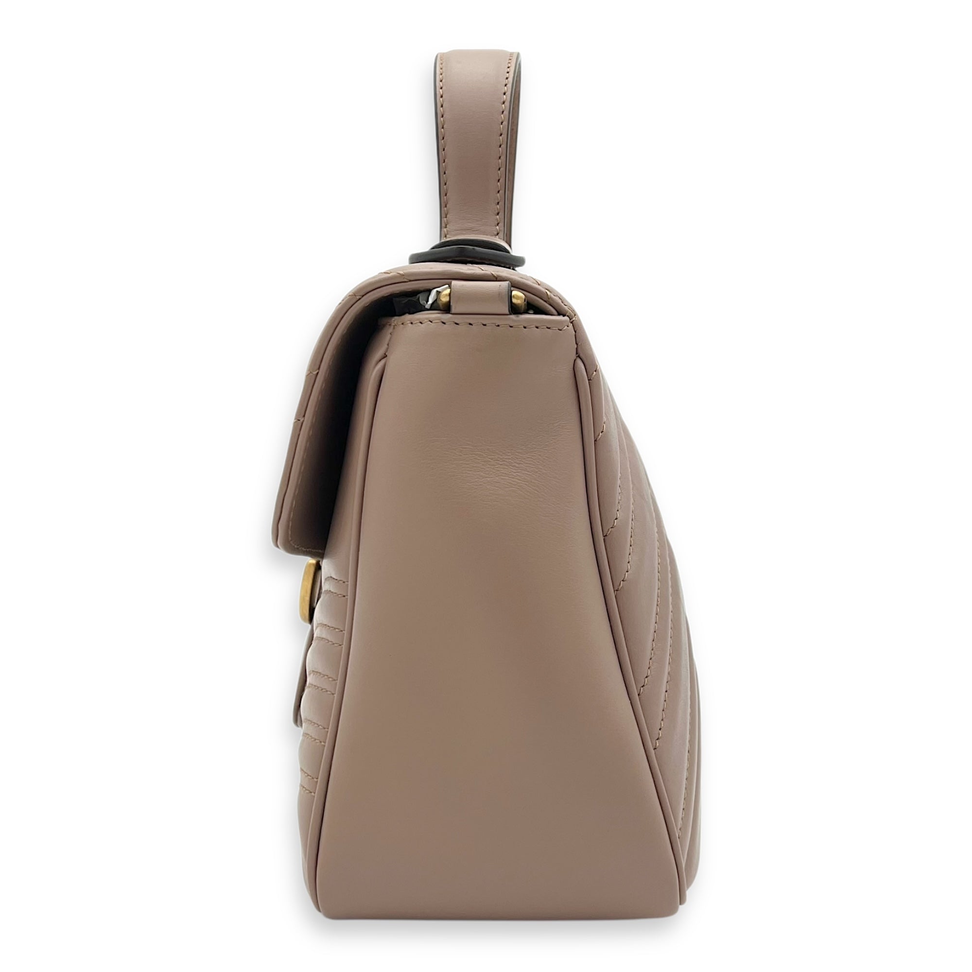 GG Marmont Top Handle Bag Beige in Calfskin, Gold hardware - Image 4