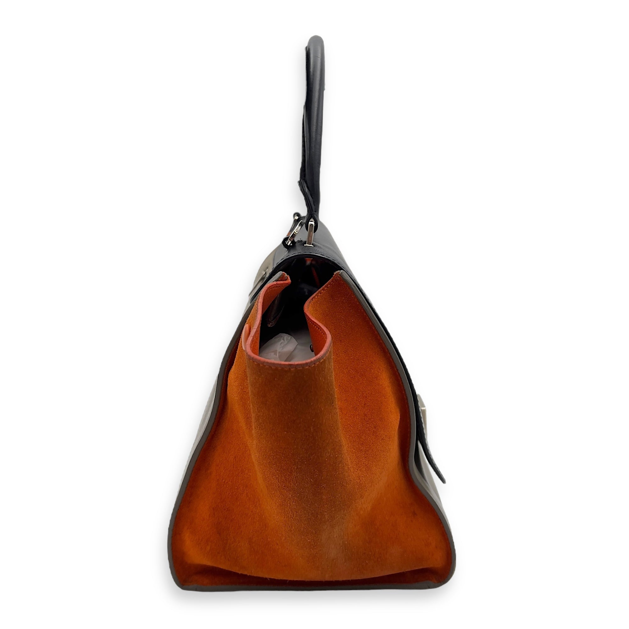 Trapeze Top Handle Bag Medium Black in Calfskin, Silver hardware - Image 4