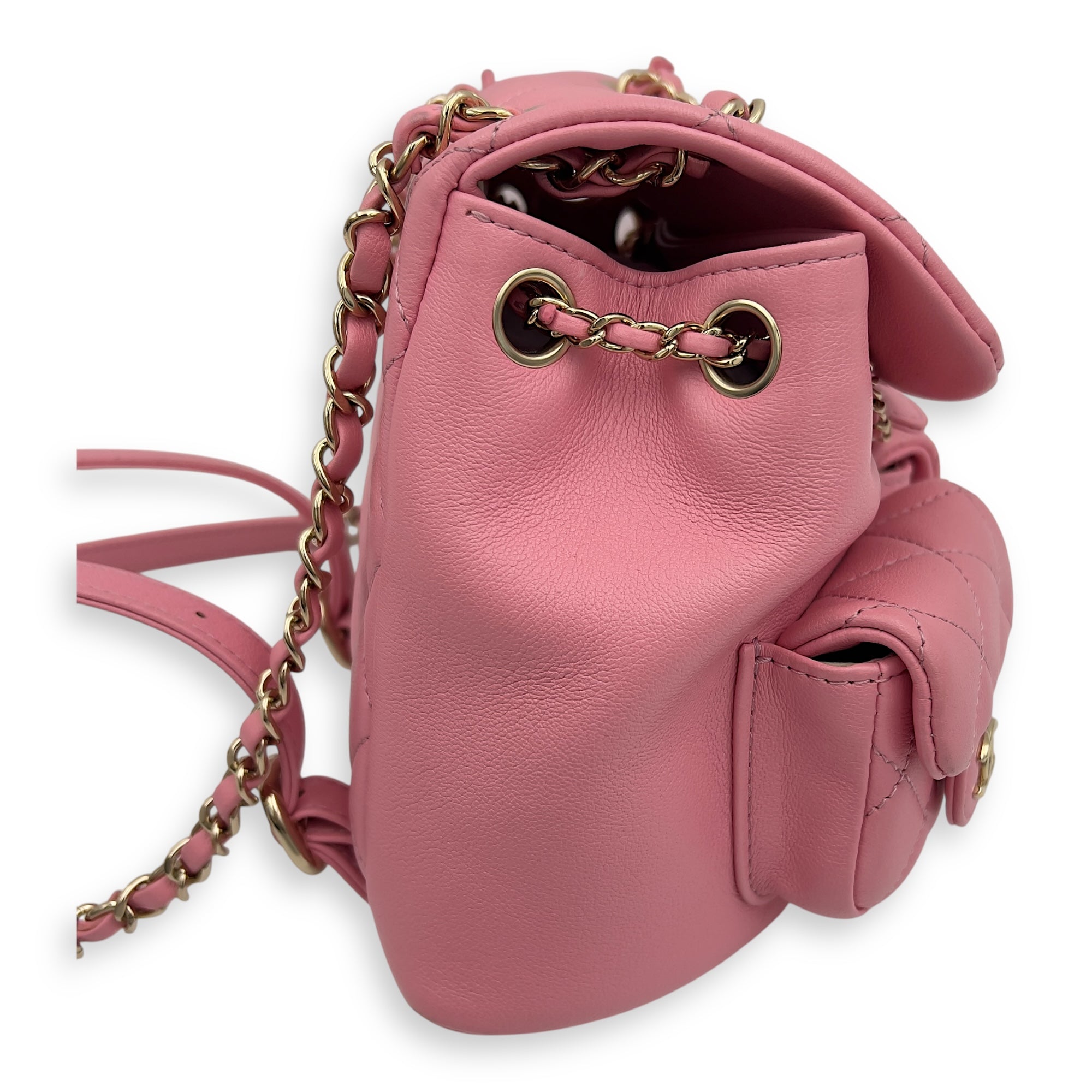 Duma Pink Backpack in Calfskin, Gold hardware - Image 4