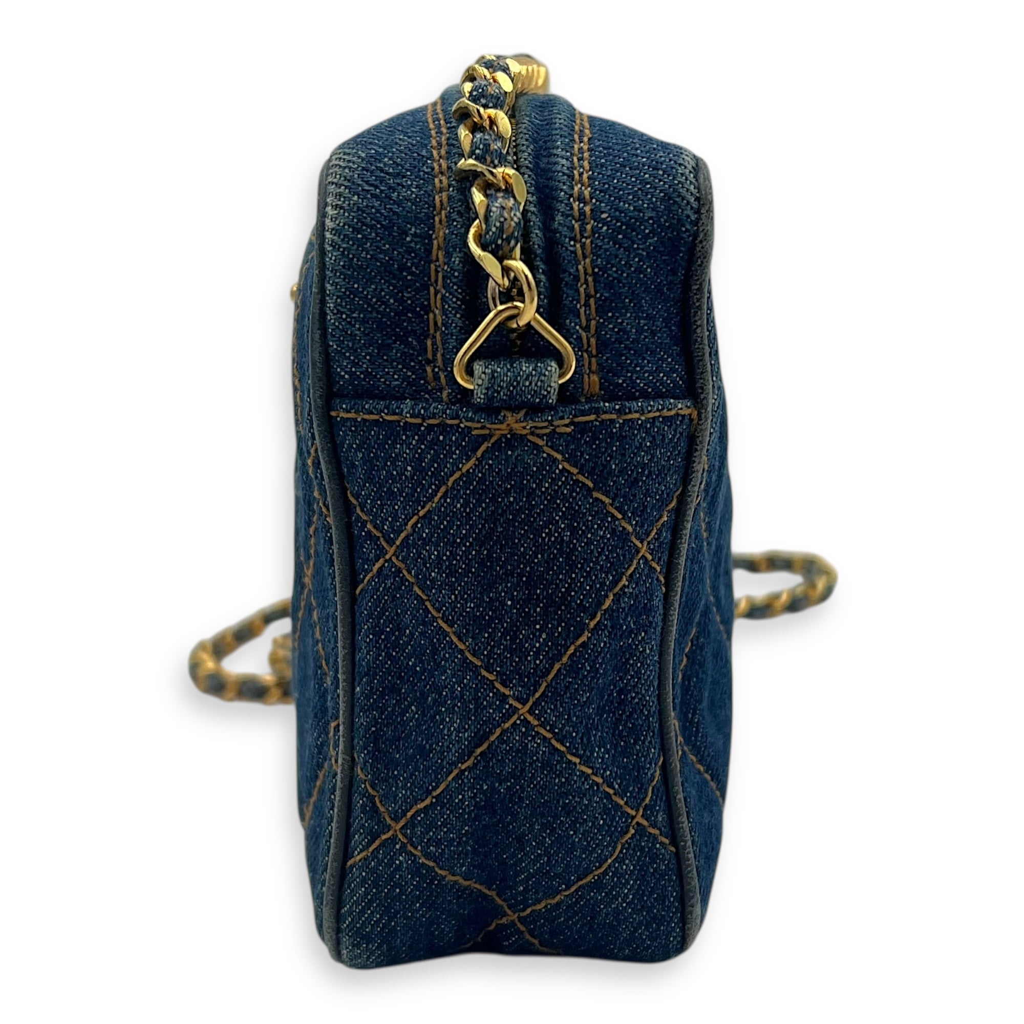 Denim CC Quilted Turnlock Crossbody Bag Blue in Denim, Gold hardware - Image 4
