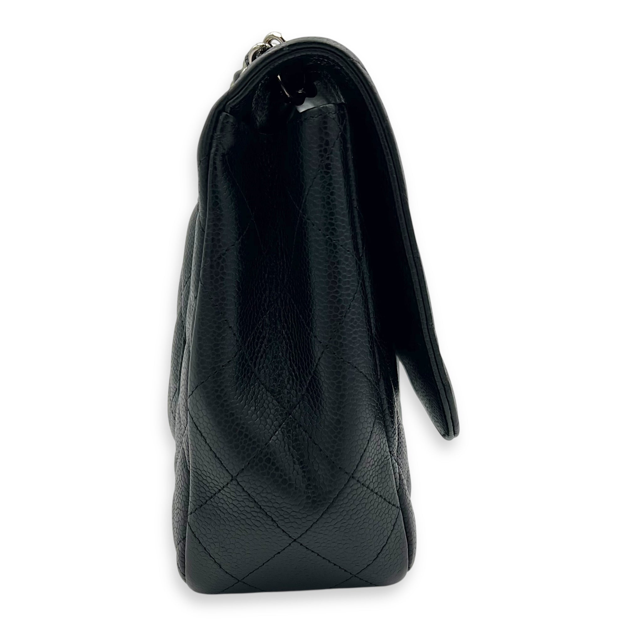 Classic Shoulder Bag Jumbo Black in Caviar Leather, Silver hardware - Image 4