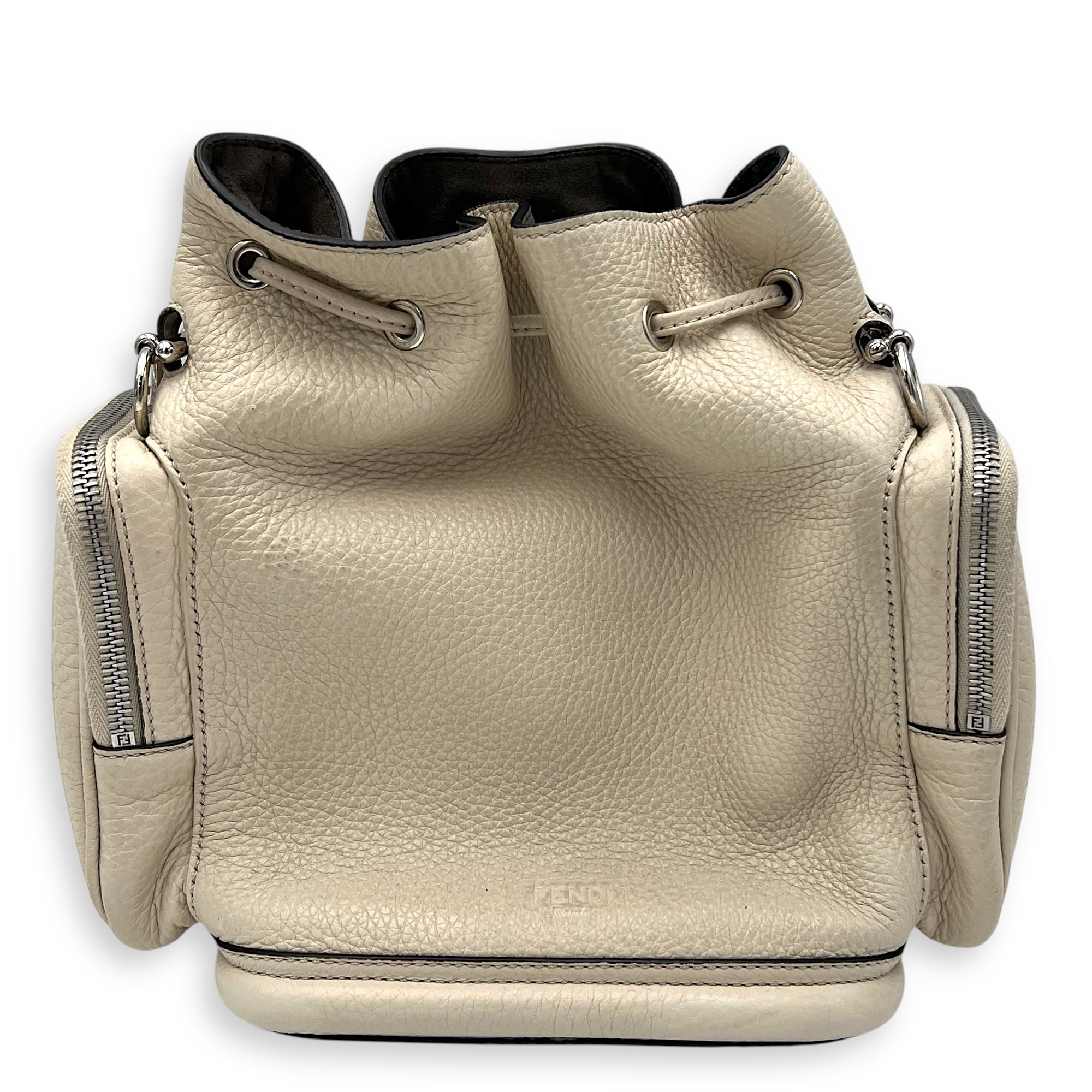 Mon Tresor Beige Bucket Bag in Calfskin, Silver hardware - Image 3
