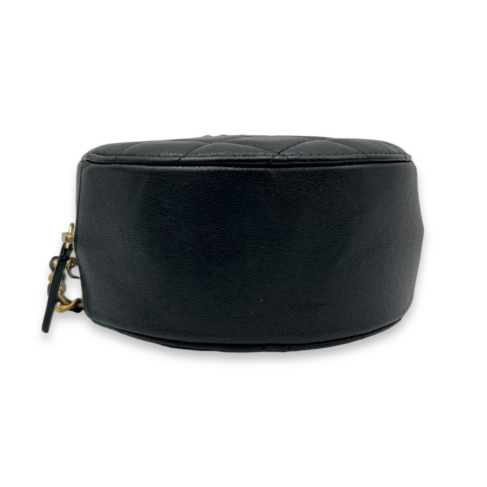 Round CC Crossbody Bag Black in Lambskin, Gold hardware - Image 6