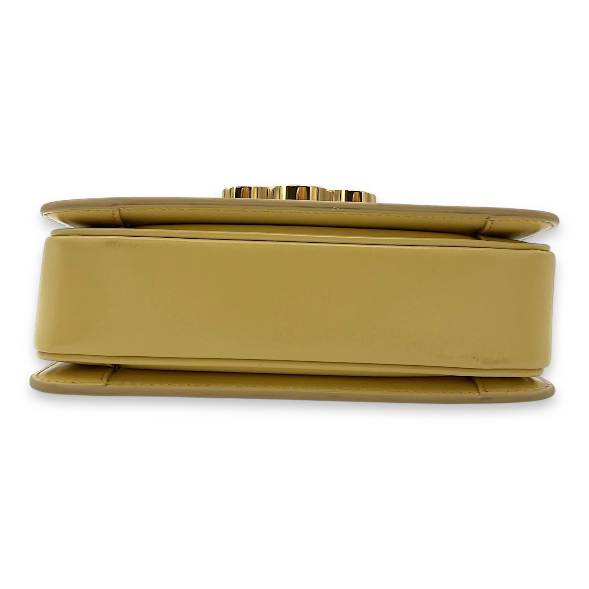 Triomphe Crossbody Bag Teen Yellow in Calfskin, Gold hardware - Image 6