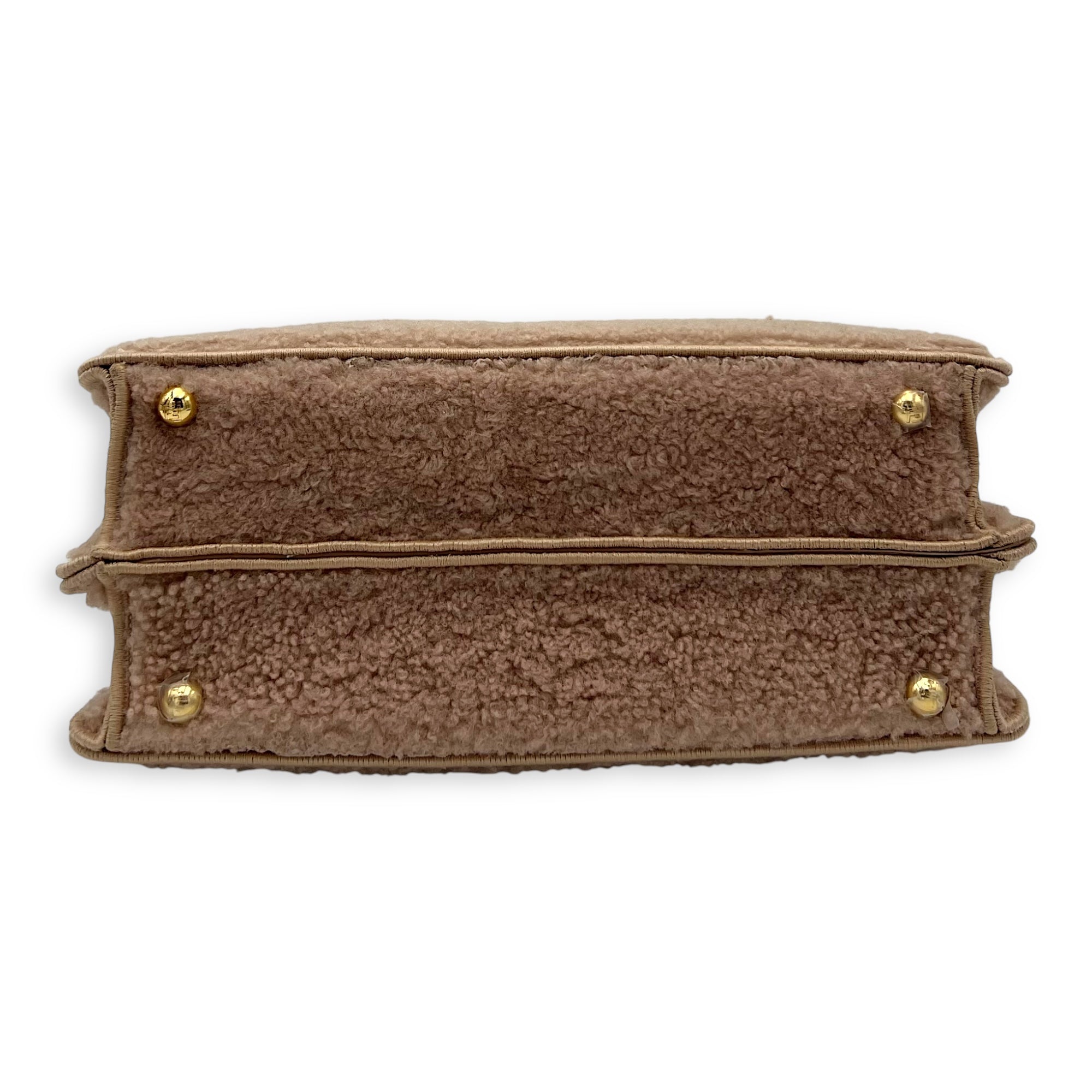 Iseeu Small Beige Top Handle Bag in Shearling, Gold hardware - Image 6