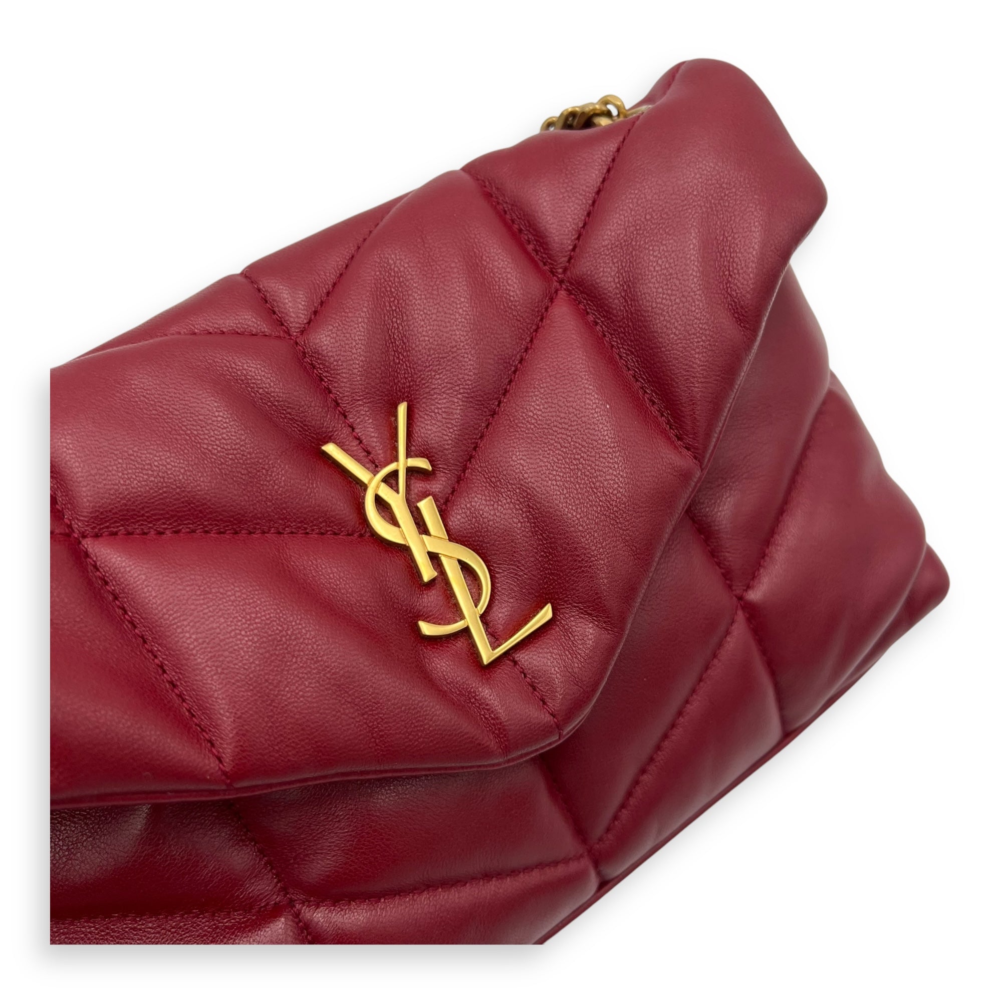 Puffer Mini Red Shoulder Bag in Lambskin, Gold hardware - Image 7