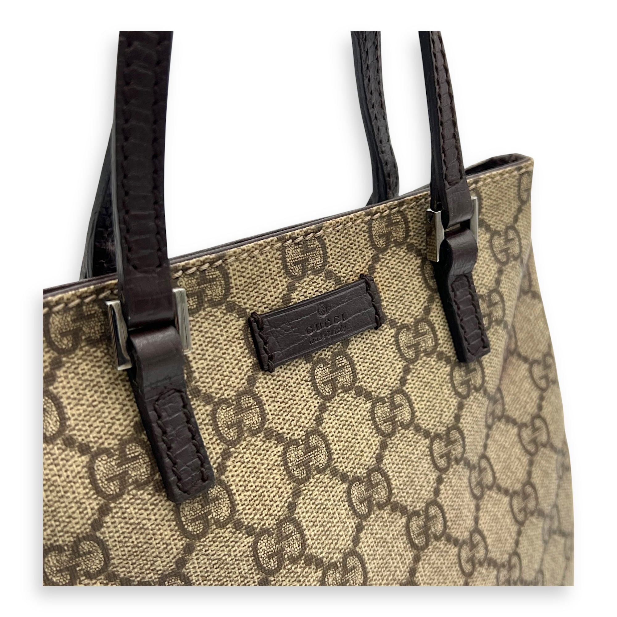 GG Supreme Mini Brown Top Handle Bag in Coated Canvas, Silver hardware - Image 7