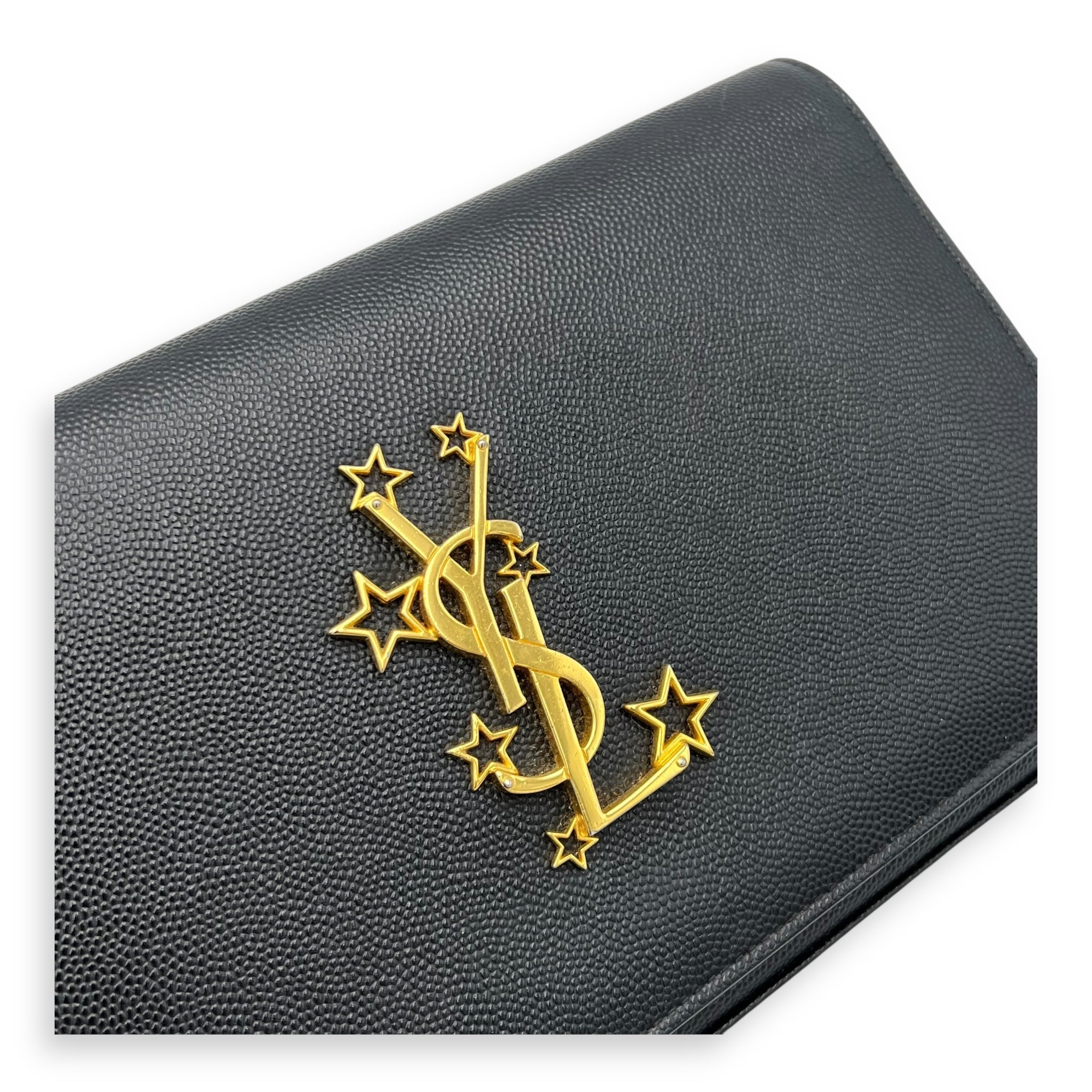 Star Monogram Black Wallet On Chain in Calfskin, Gold hardware - Image 7