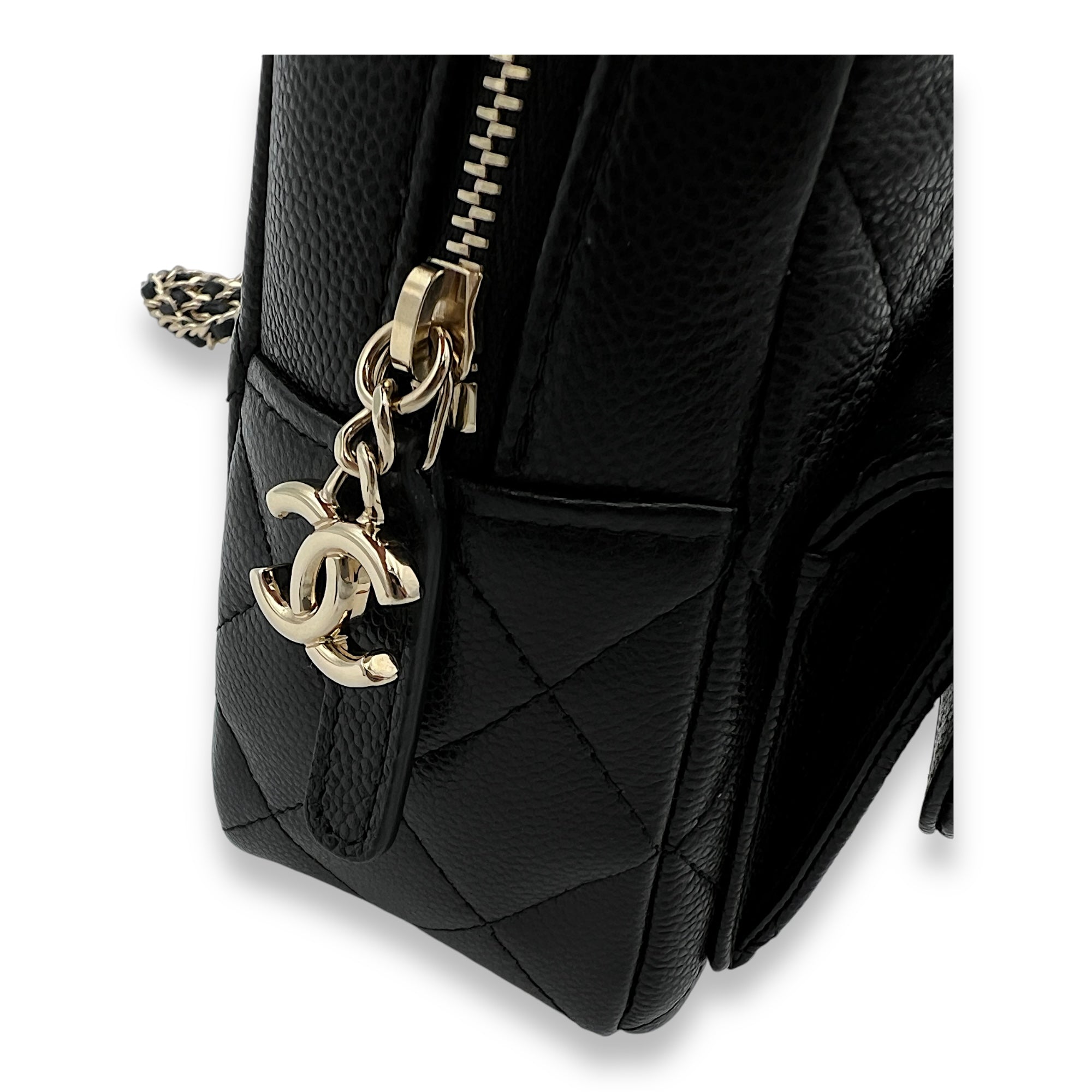 Quilted Backpack Black in Caviar Leather, Light Gold hardware - Image 8