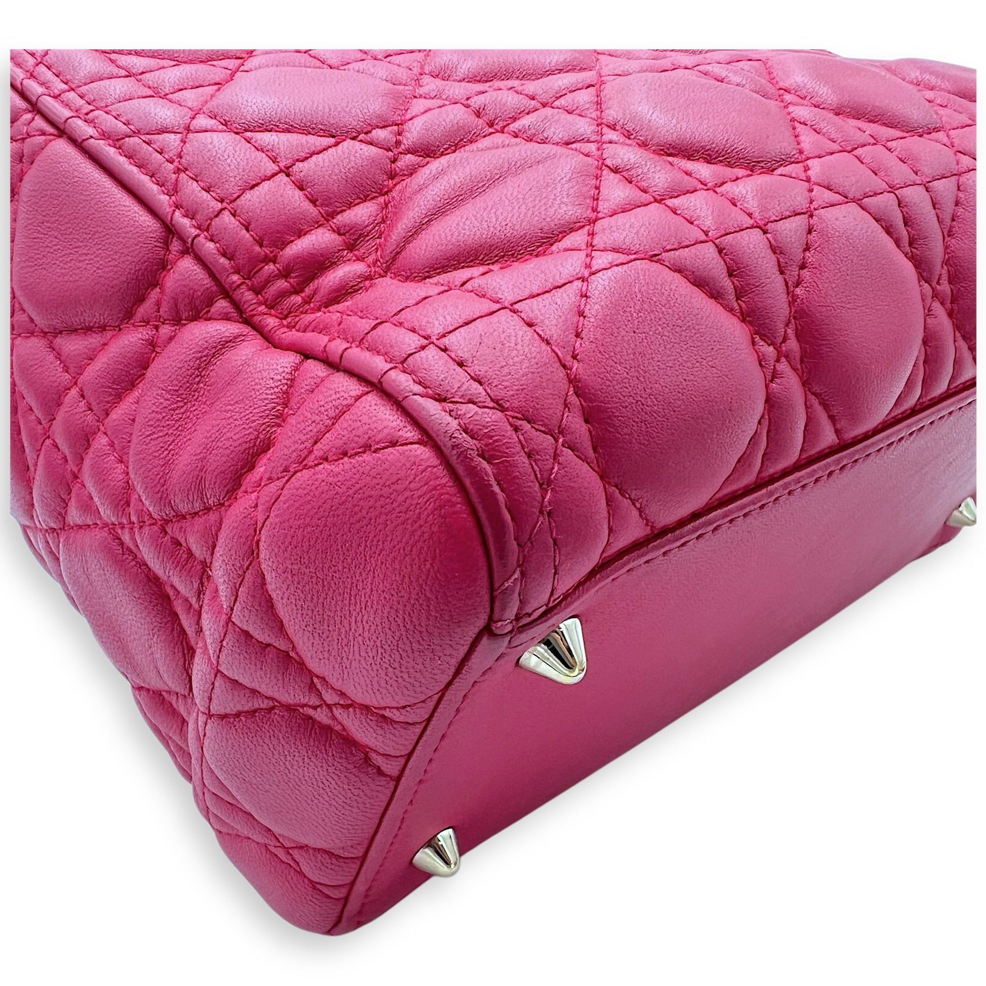 Lady Dior Medium Pink Top Handle Bag in Lambskin, Gold hardware - Image 8